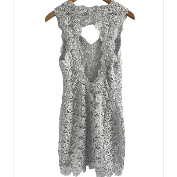 M & Guia Brazil Silver Gray Metallic Embroidered Lace with Cutout Back Dress - Picture 2 of 12